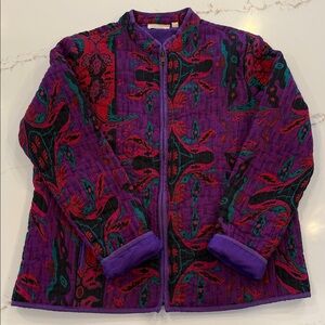 Vintage Quilted Jacket Purple Abstract Artsy Boho 90s Medium